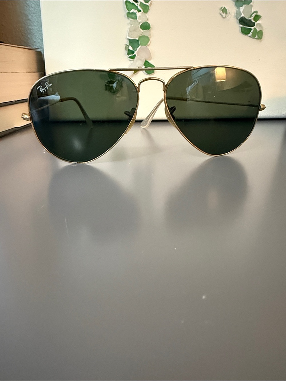 Ray-Ban Gold Frame Aviator Sunglasses with Dark Lenses